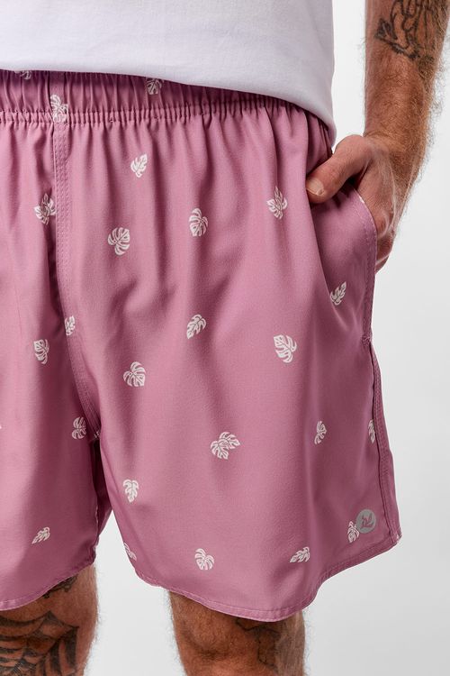 Short Estampado Mini Print Folha Rosa Claro