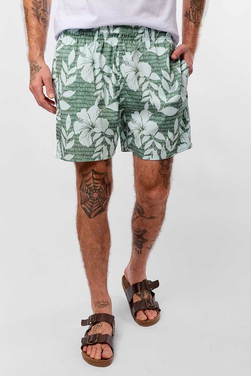 Short Estampado Hibisco Verde Militar