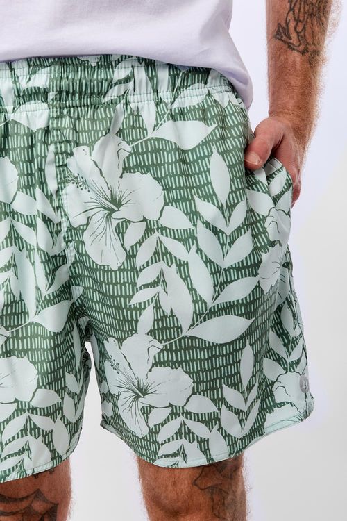 Short Estampado Hibisco Verde Militar