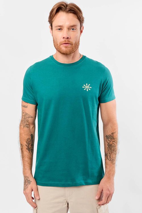 T-Shirt Estampada Sun Premium Sem Costura Lateral Verde Escuro