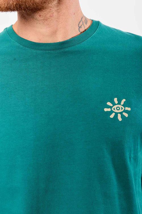 T-Shirt Estampada Sun Premium Sem Costura Lateral Verde Escuro