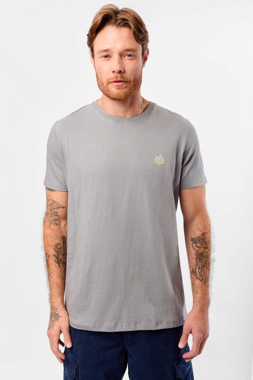 T-Shirt Estampada Folha Premium Sem Costura Lateral Chumbo
