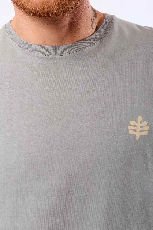 T-Shirt Estampada Folha Premium Sem Costura Lateral Chumbo