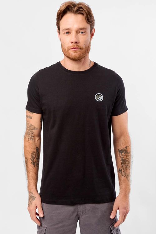T-Shirt Estampada Ying Yang Premium Sem Costura Lateral Preto