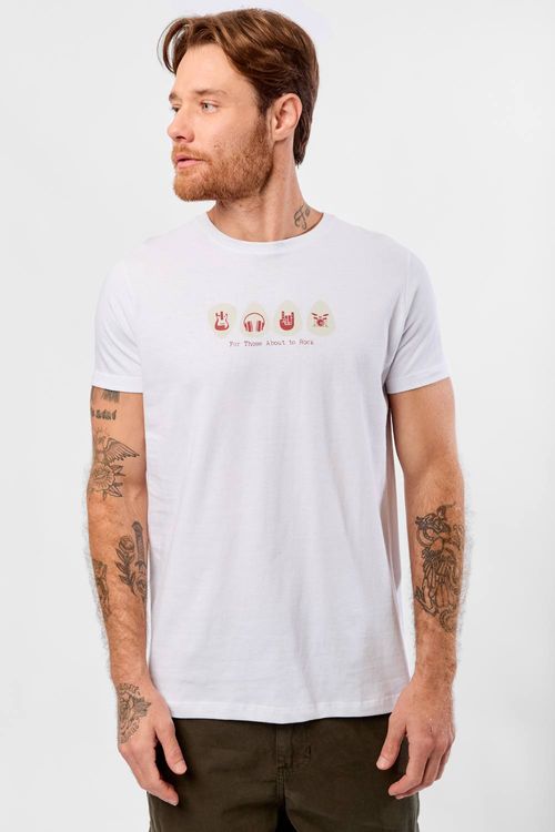 T-Shirt Estampada Icones Premium Sem Costura Lateral Branca
