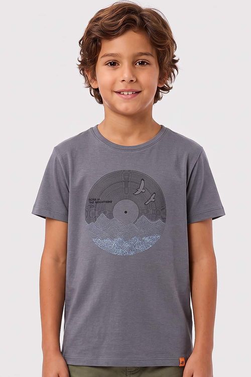 T-Shirt Infantil Estampada Flex Disco Em Relevo Grafite