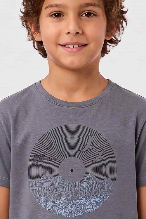 T-Shirt Infantil Estampada Flex Disco Em Relevo Grafite