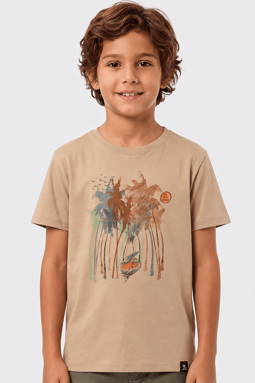 T-Shirt Infantil Estampada Surf Khaki
