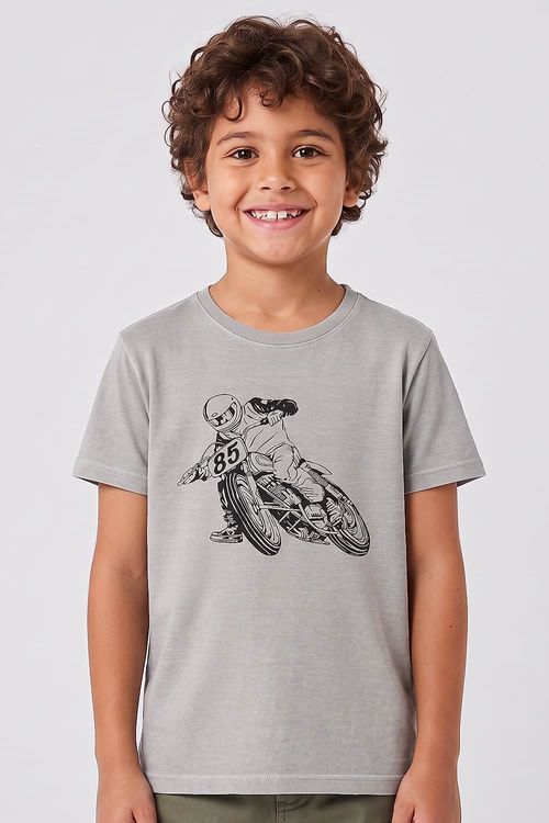 T-Shirt Infantil Estampada Piloto Cinza