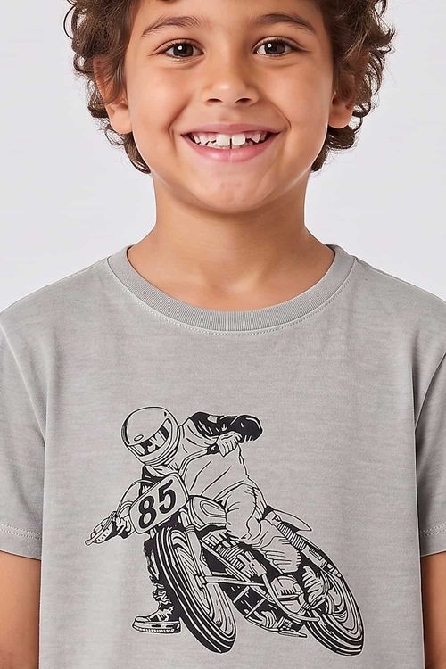 T-Shirt Infantil Estampada Piloto Cinza
