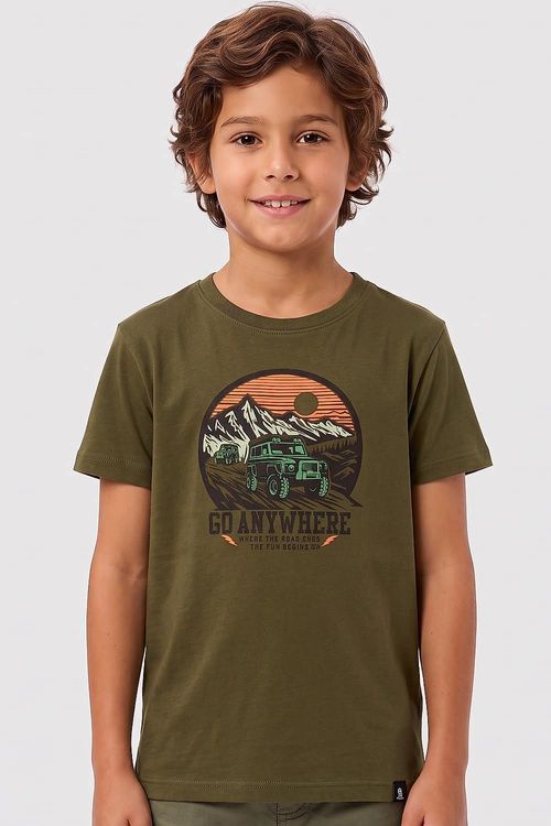 T-Shirt Infantil Estampada Road Verde Musgo