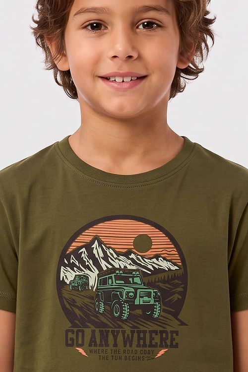 T-Shirt Infantil Estampada Road Verde Musgo