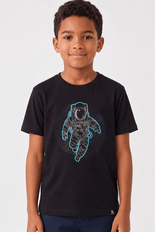 T-Shirt Infantil Estampada Spaceman Preta