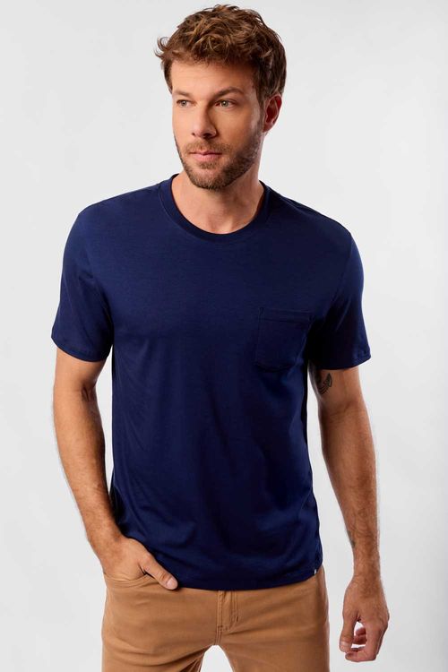T-Shirt Básica Premium Pima Com Bolso Azul Marinho