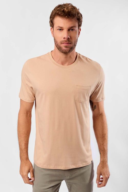 T-Shirt Básica Premium Pima Com Bolso Marrom