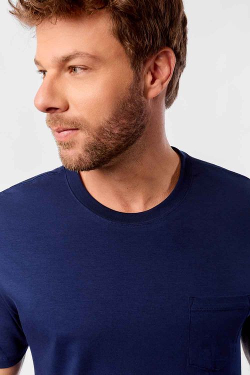 T-Shirt Básica Premium Pima Com Bolso Azul Marinho