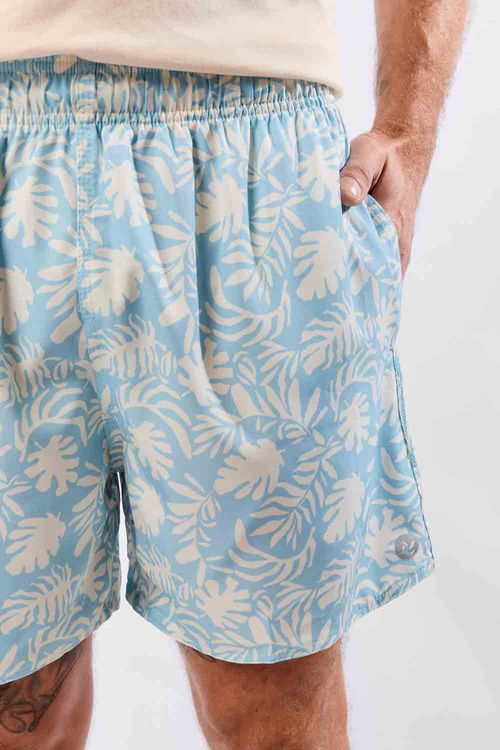 Short Estampado Flex Folhagem Azul Claro