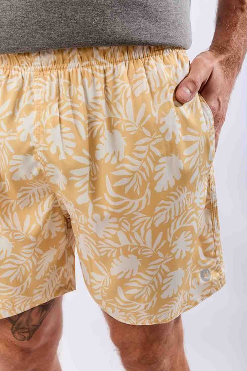 Short Estampado Flex Folhagem Amarelo Claro
